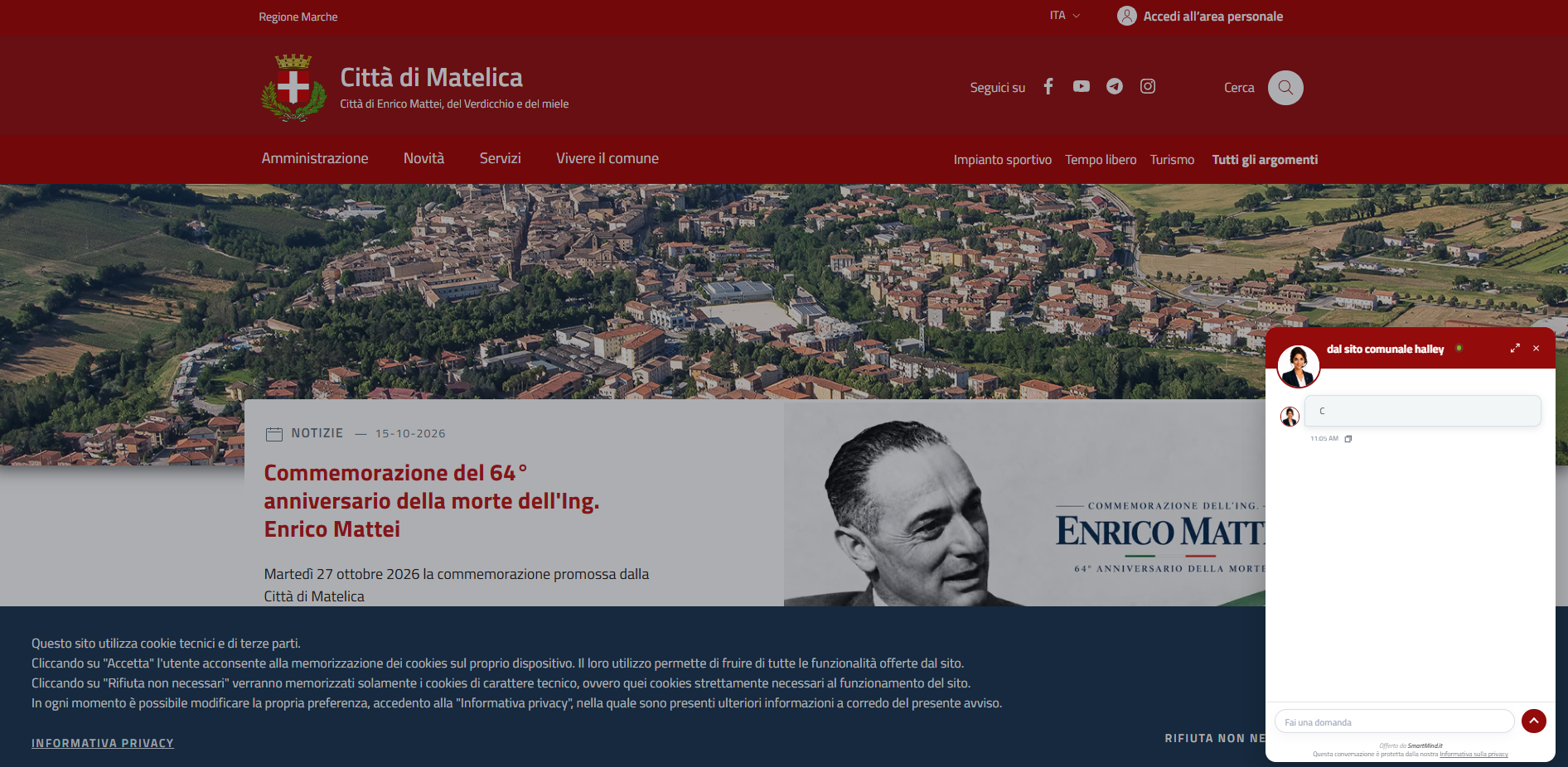 Sito della Città di Matelica con l’assistente virtuale Alba