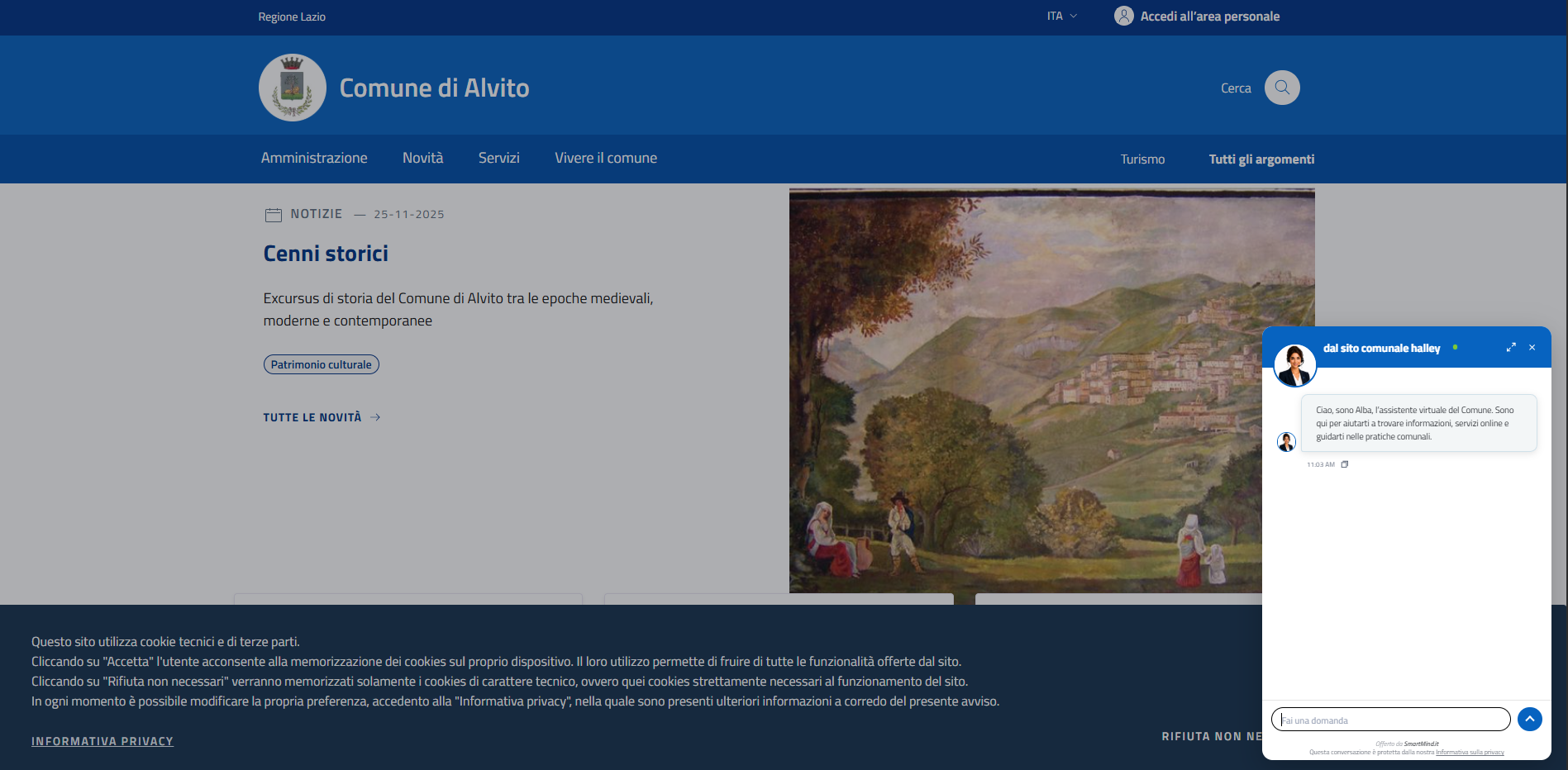 Sito del Comune di Alvito con l’assistente virtuale Alba
