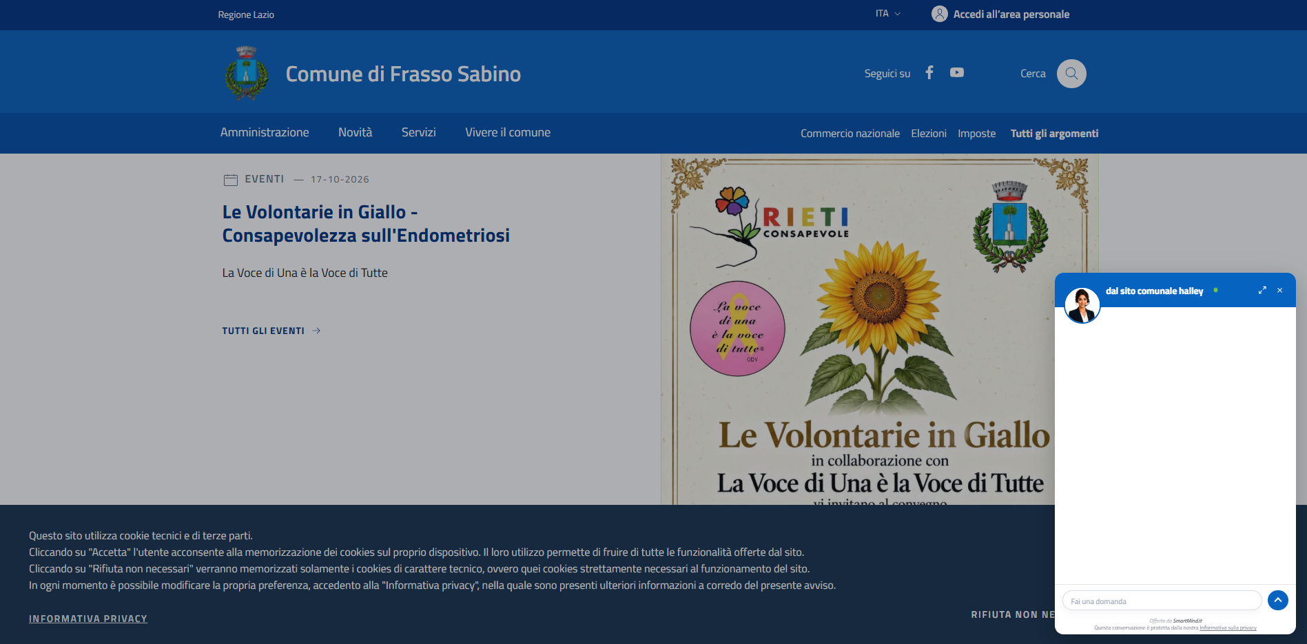 Sito del Comune di Frasso Sabino con l’assistente virtuale Alba