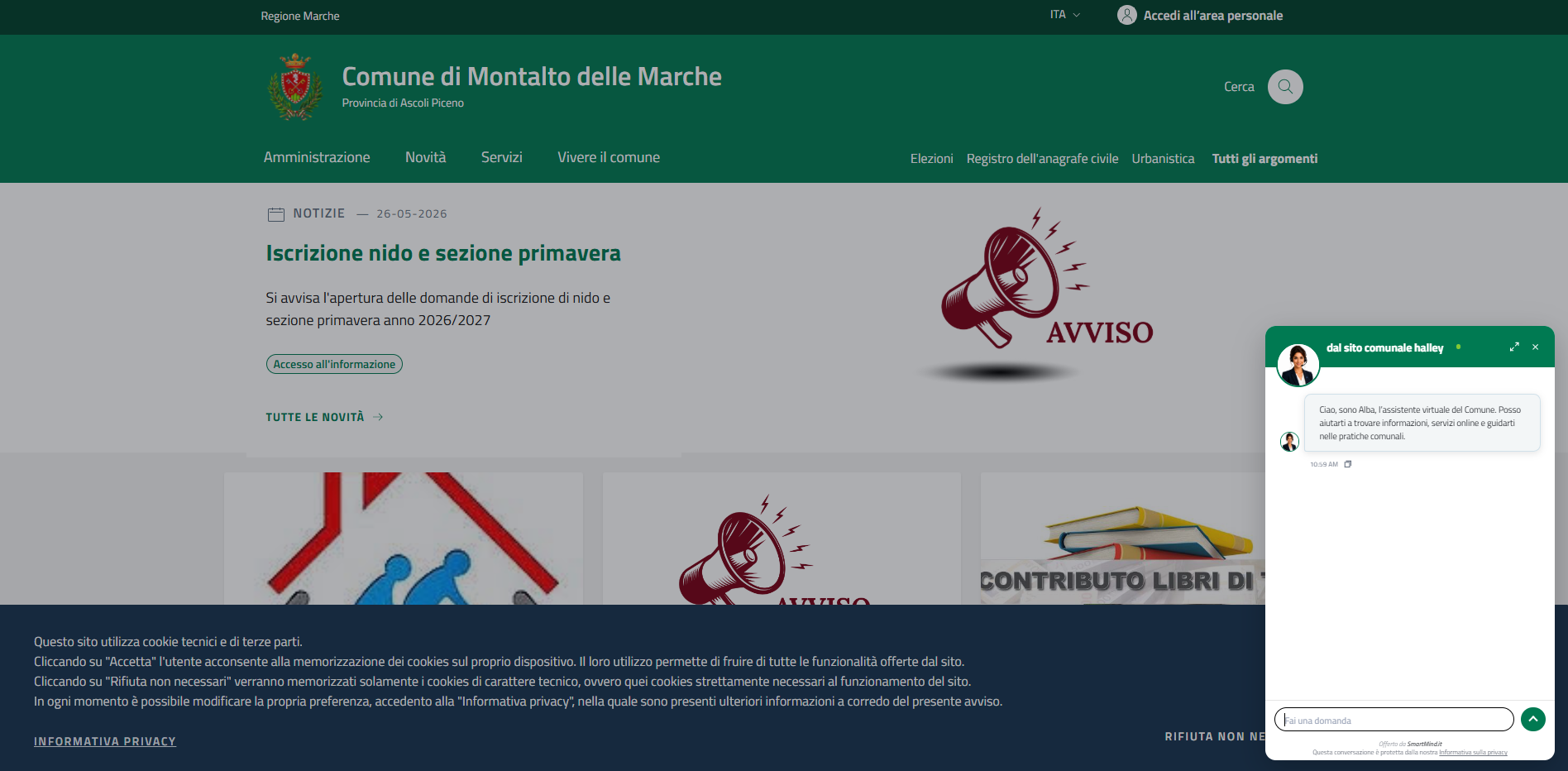 Sito del Comune di Montalto delle Marche con l’assistente virtuale Alba